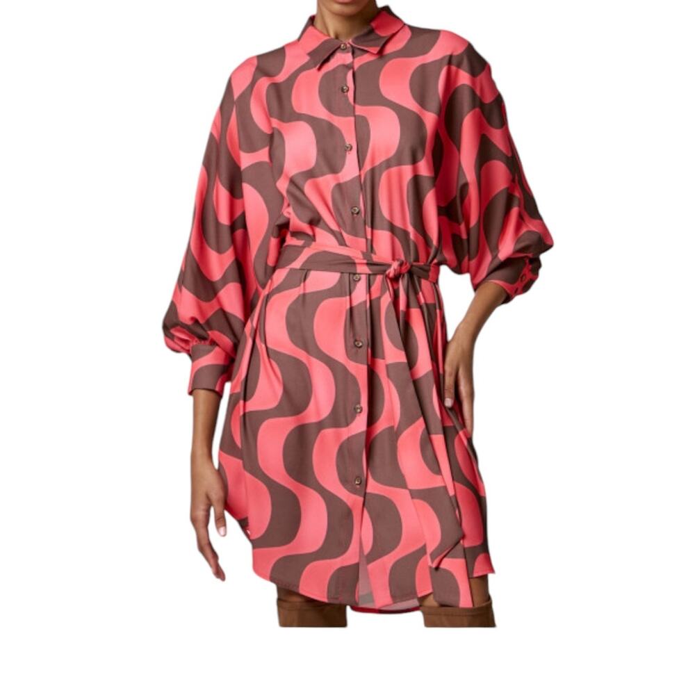 Access Fashion printed dress with belt oversized batwing sleeves Size S/M